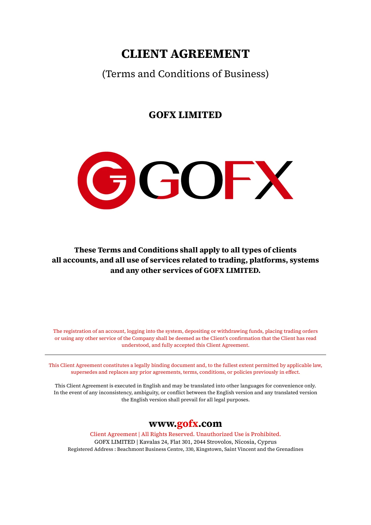 GOFX Client Agreement page 1