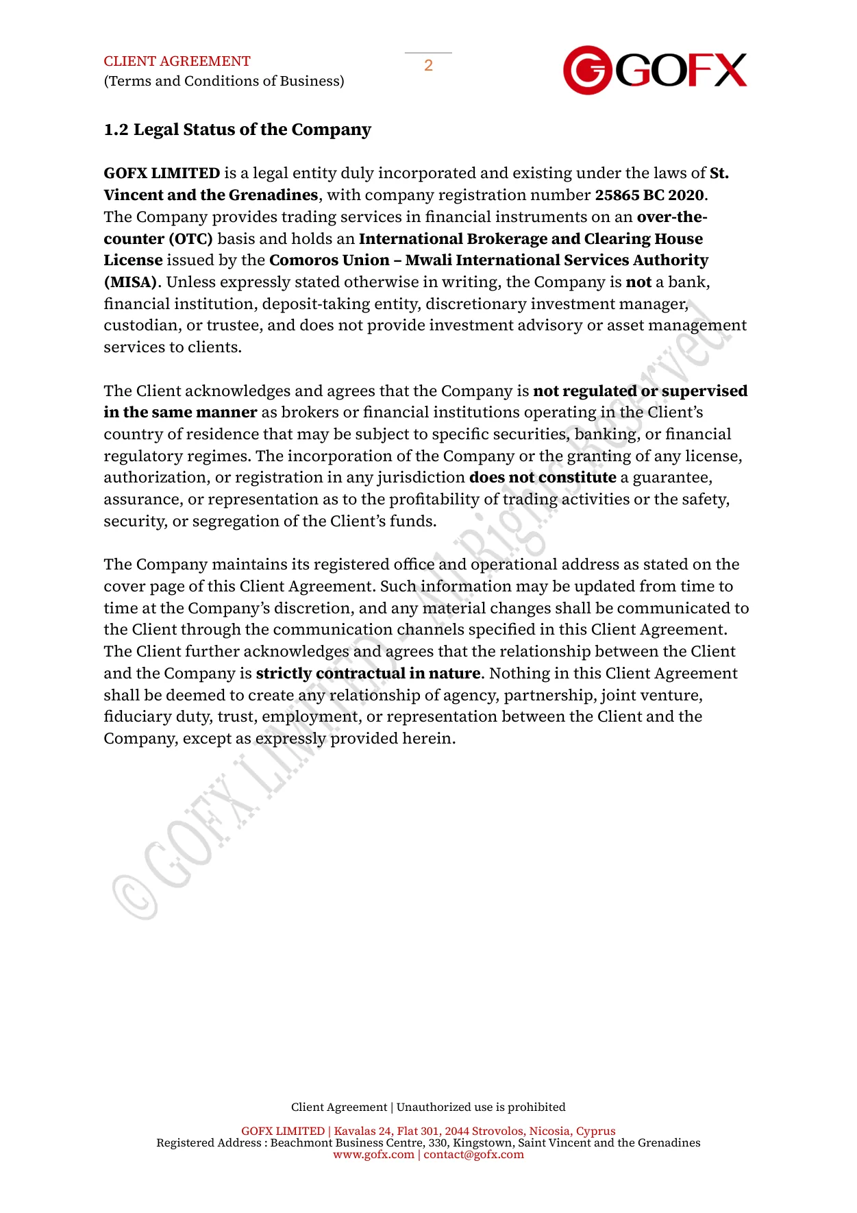 GOFX Client Agreement page 6