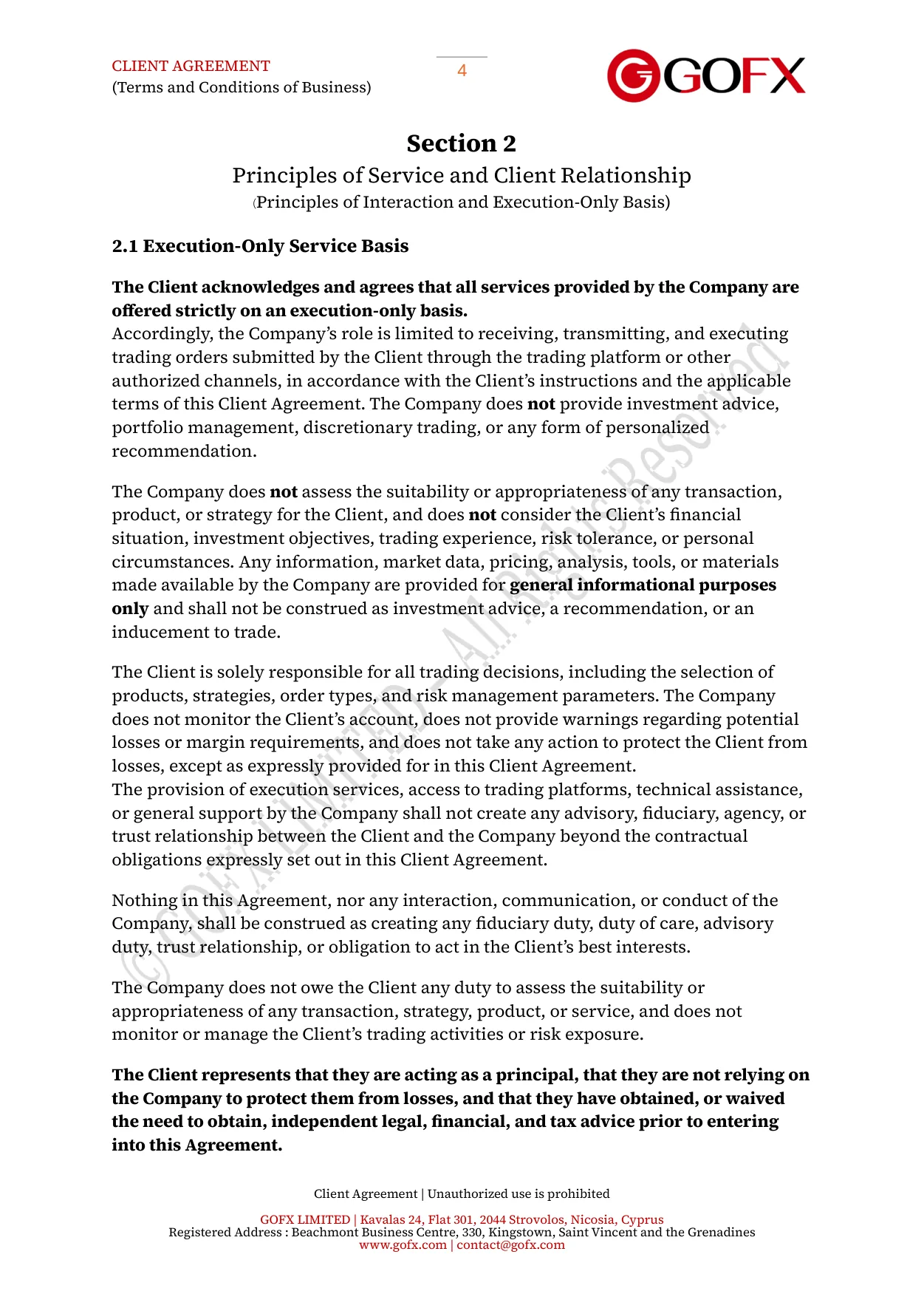 GOFX Client Agreement page 8