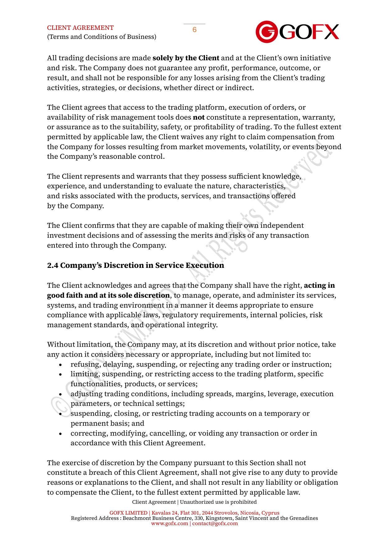 GOFX Client Agreement page 10