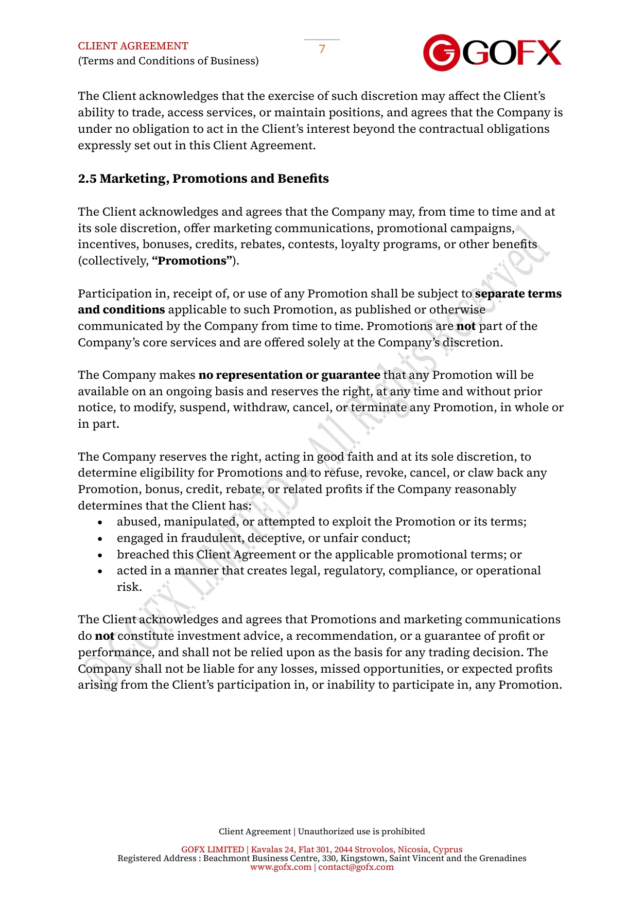 GOFX Client Agreement page 11