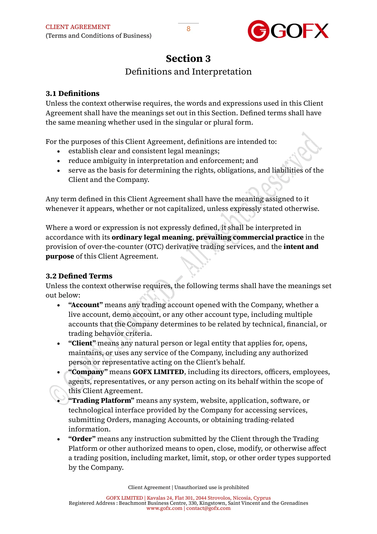 GOFX Client Agreement page 12