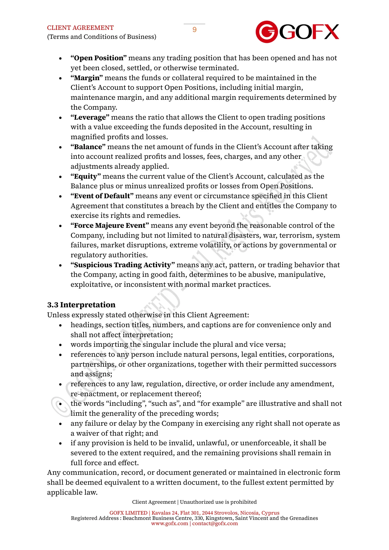 GOFX Client Agreement page 13