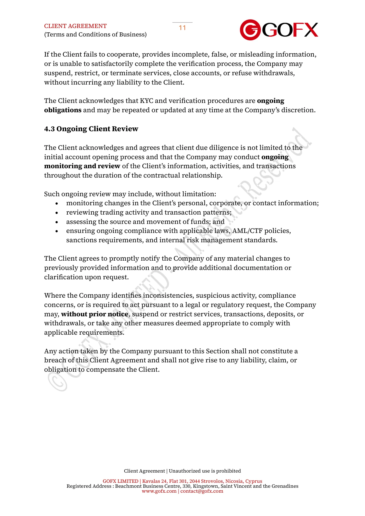 GOFX Client Agreement page 15