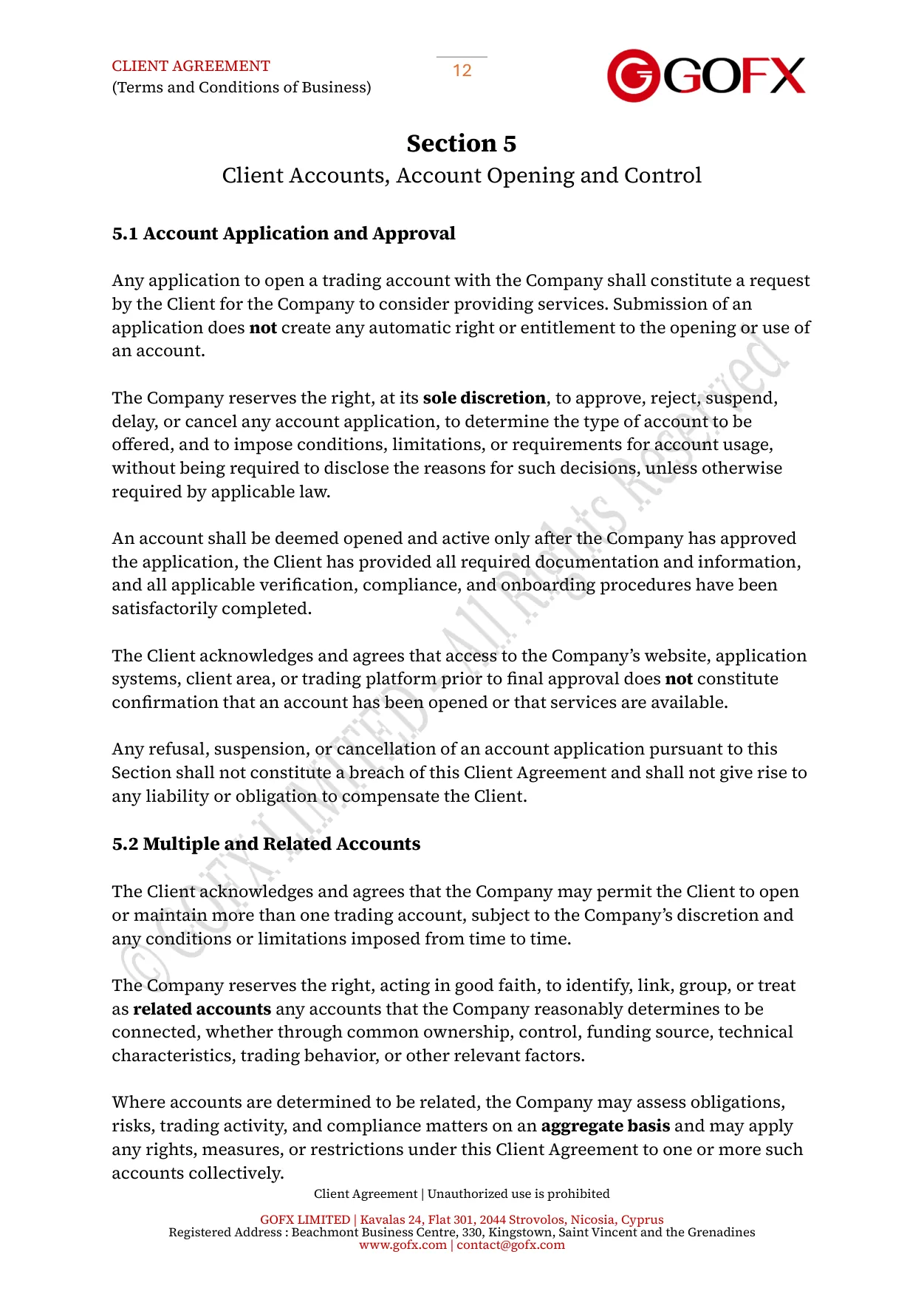 GOFX Client Agreement page 16
