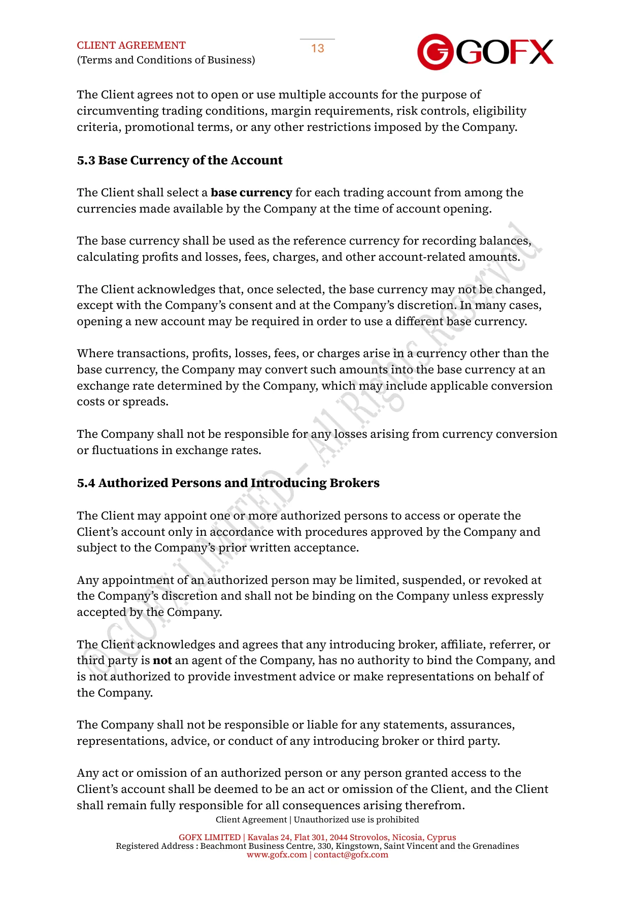 GOFX Client Agreement page 17