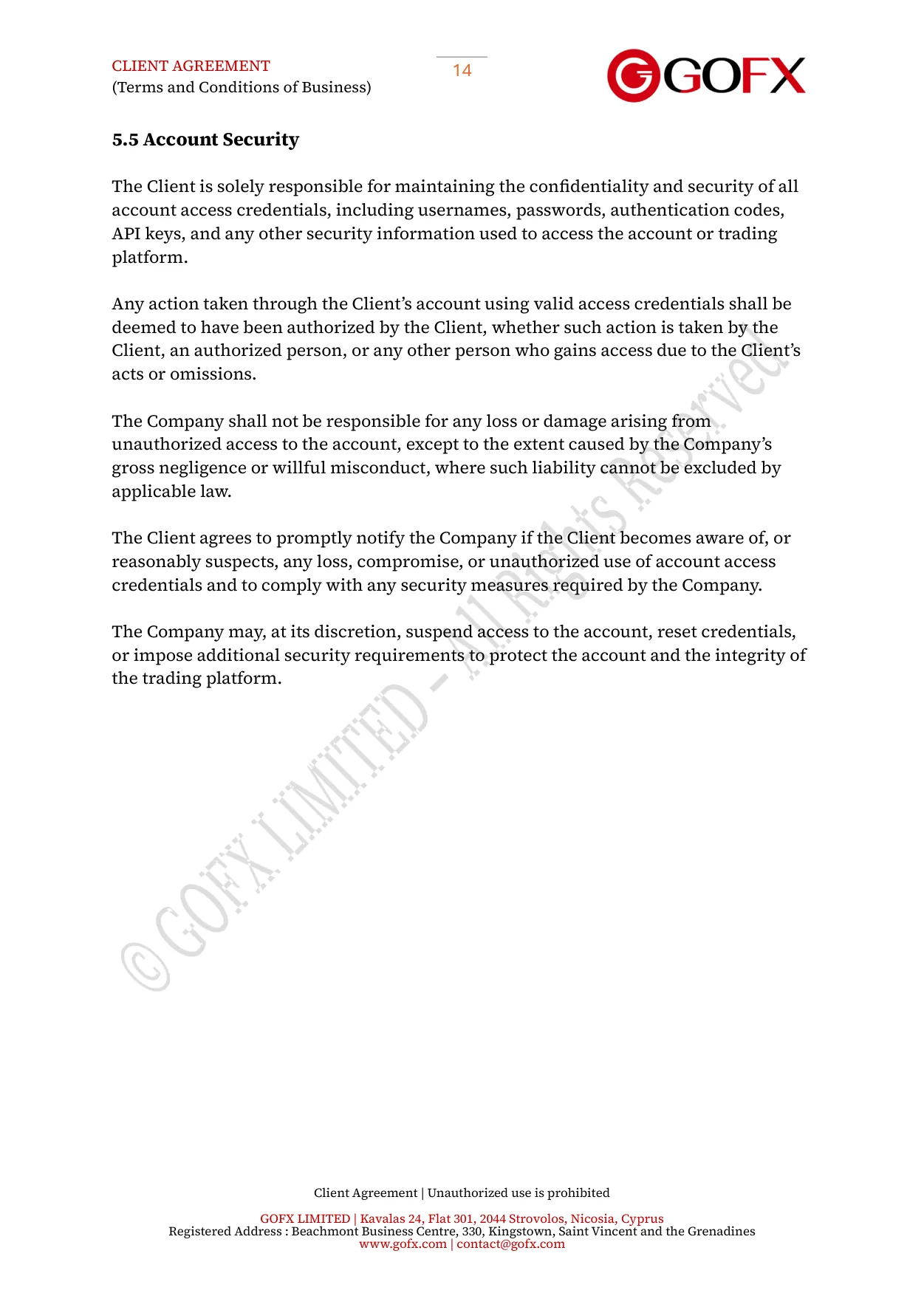 GOFX Client Agreement page 18
