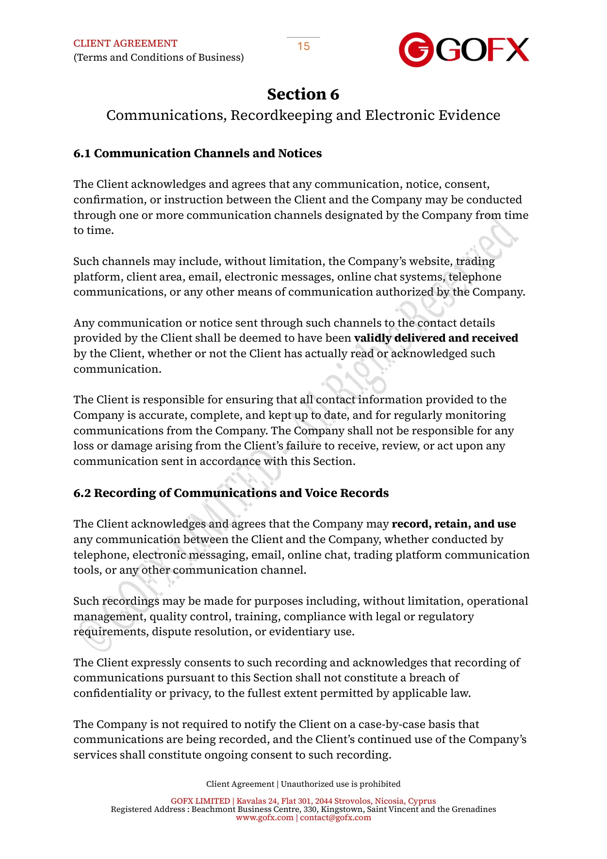 GOFX Client Agreement page 19