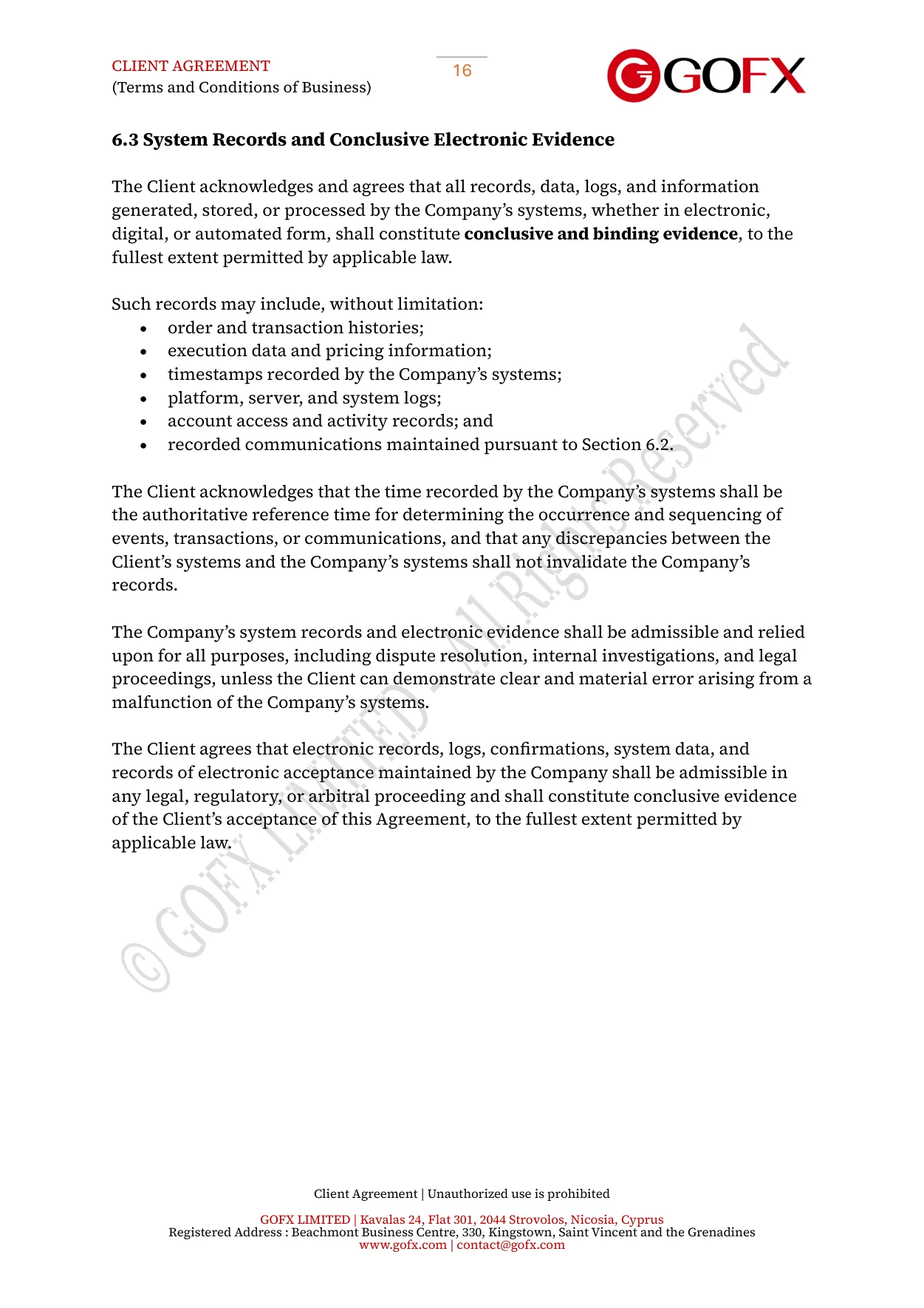 GOFX Client Agreement page 20