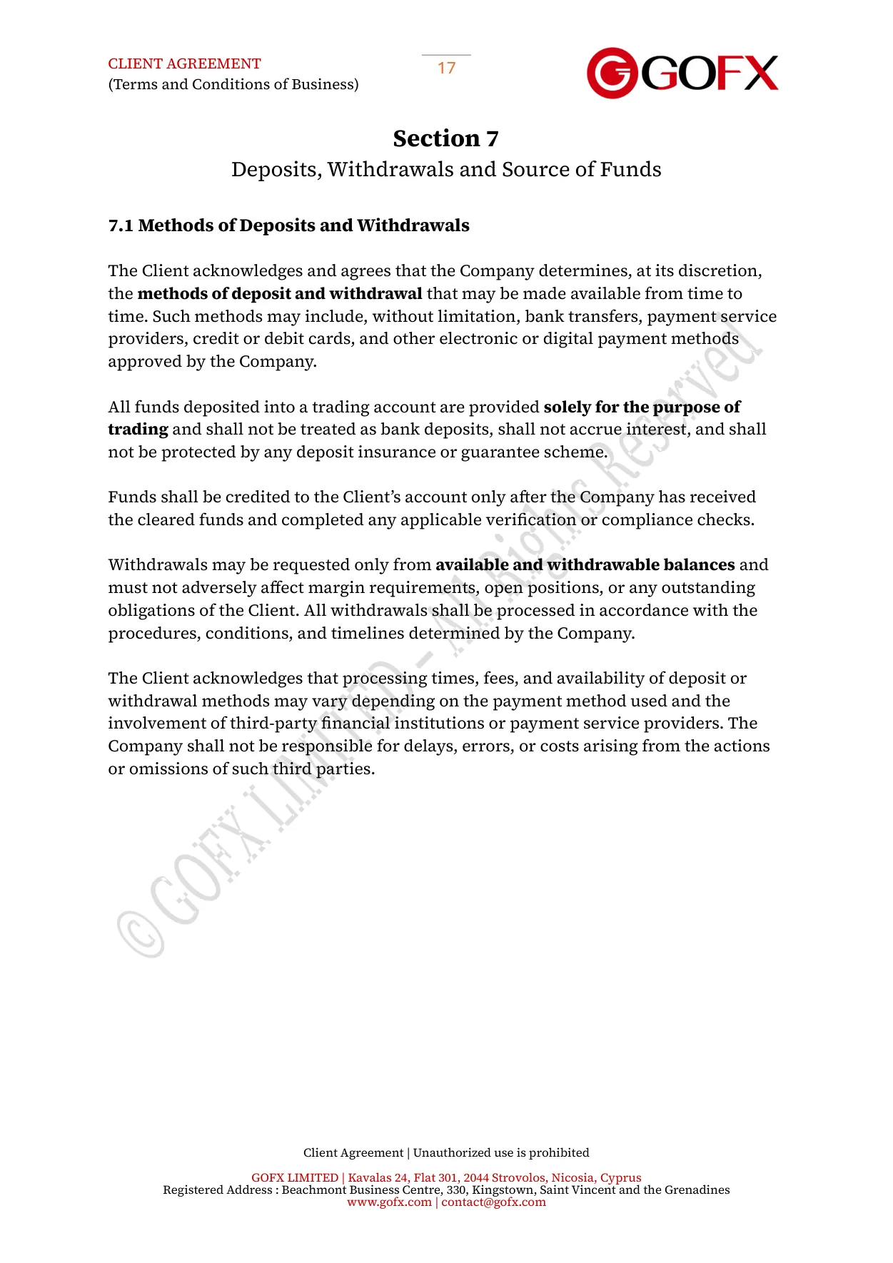 GOFX Client Agreement page 21
