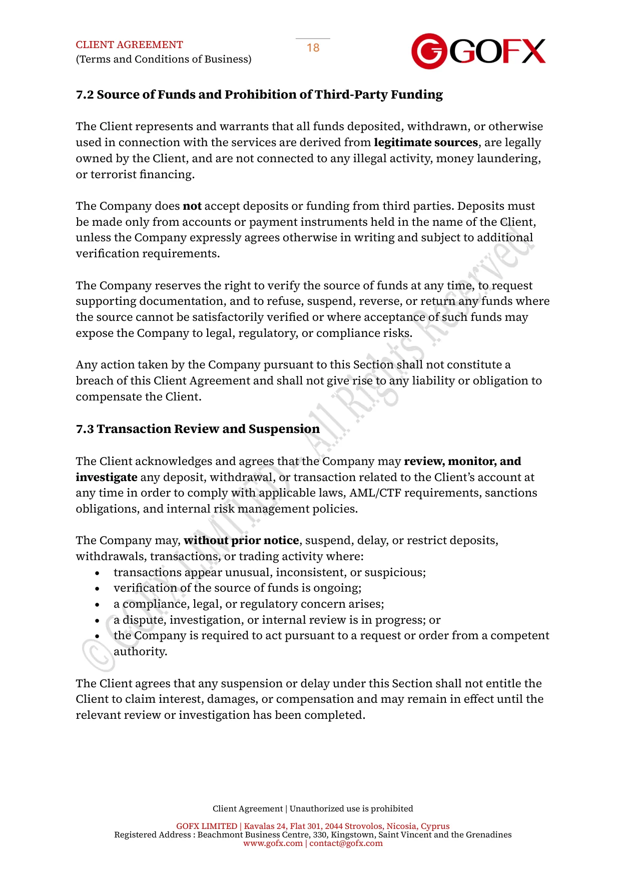 GOFX Client Agreement page 22