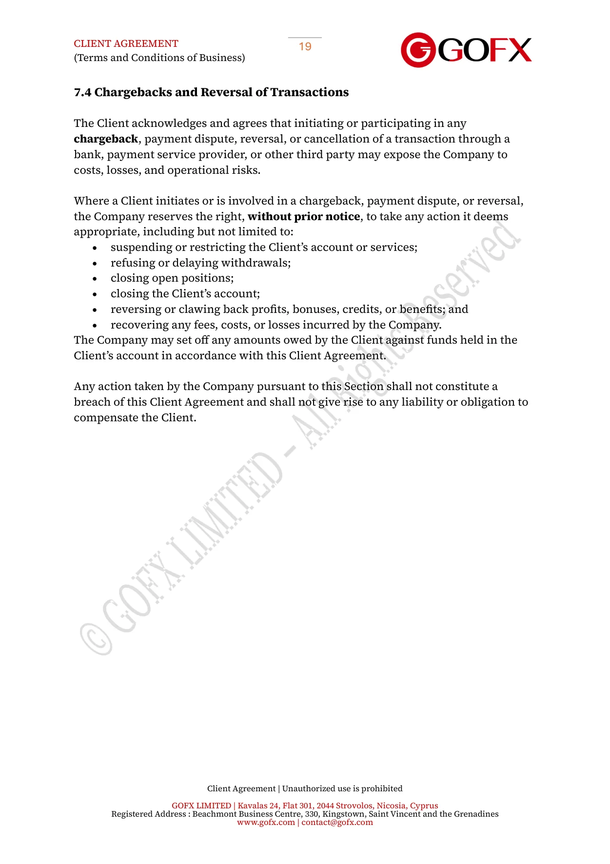 GOFX Client Agreement page 23