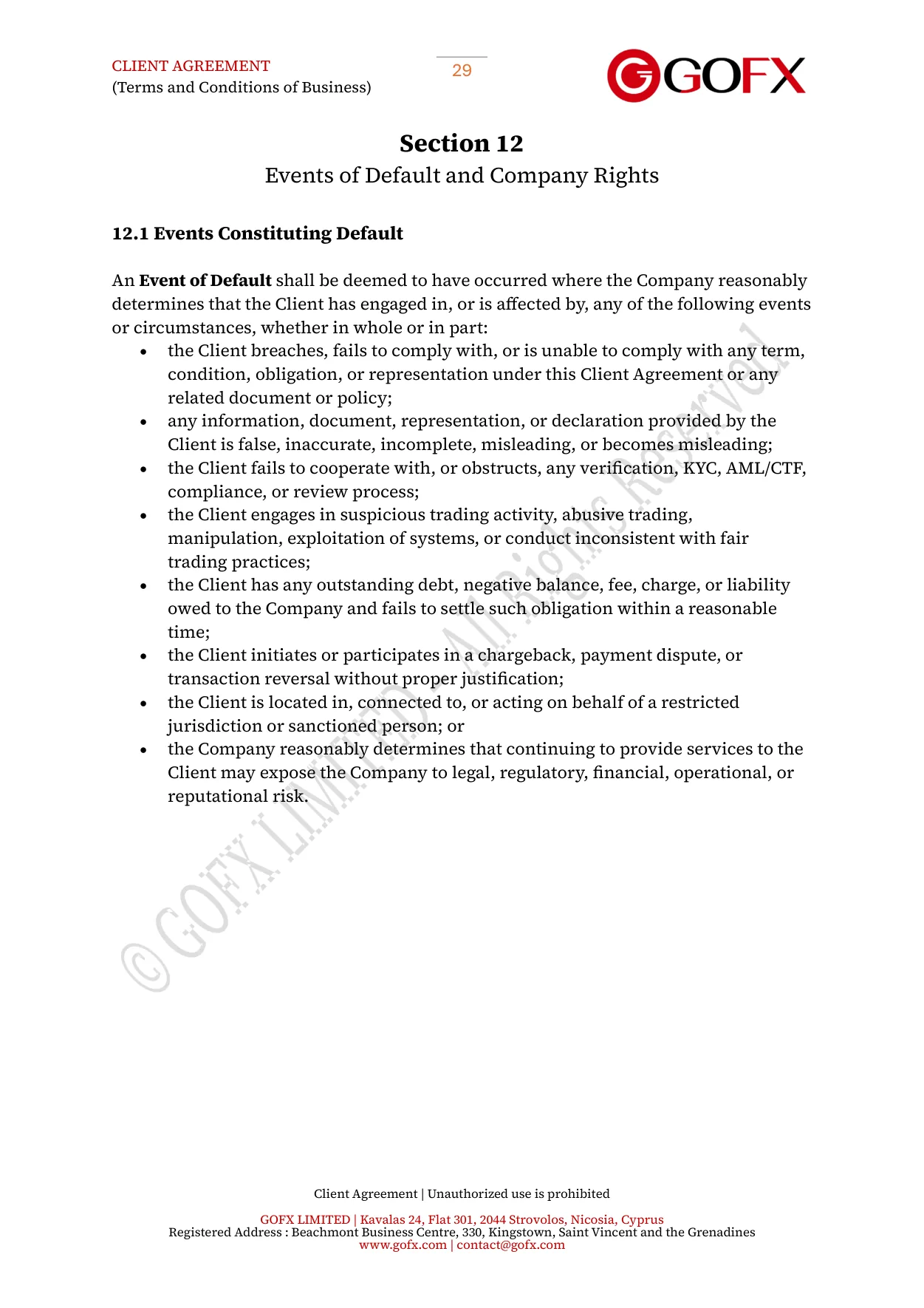 GOFX Client Agreement page 33