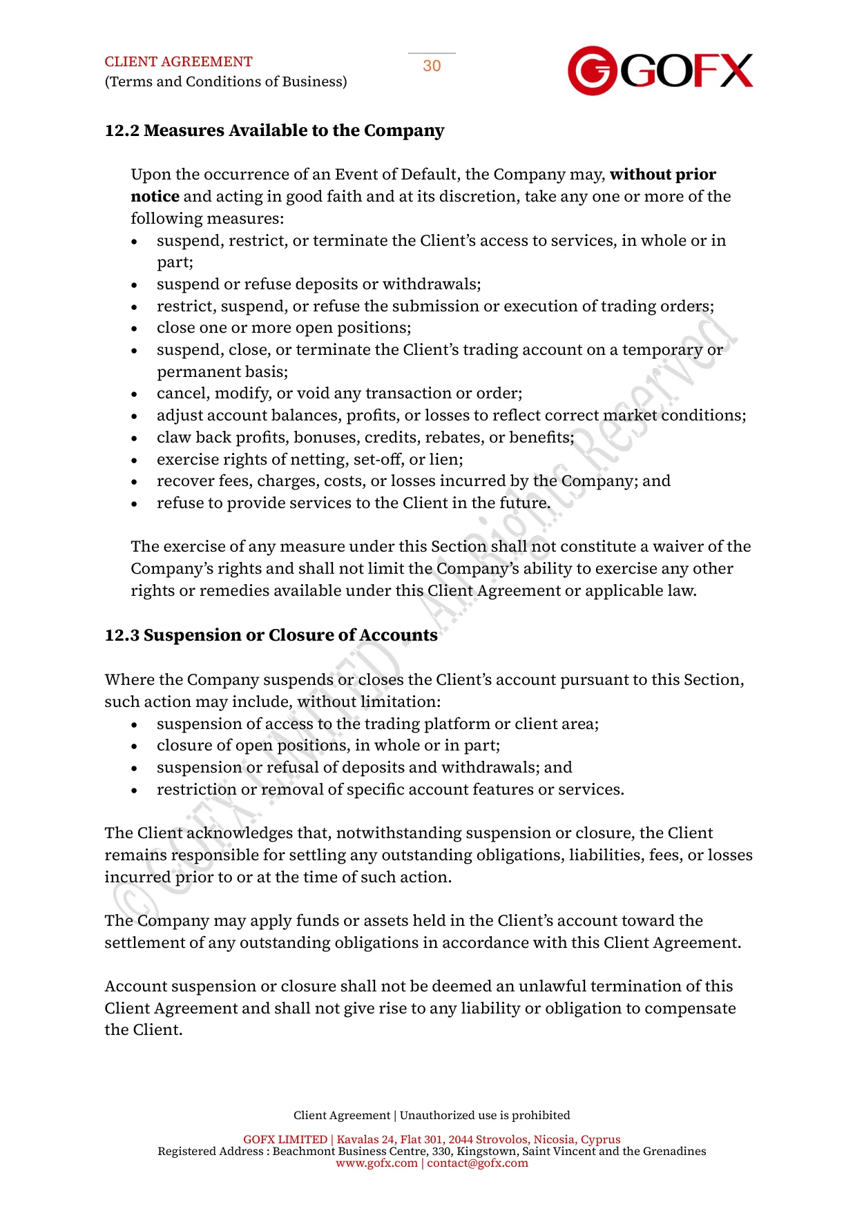 GOFX Client Agreement page 34