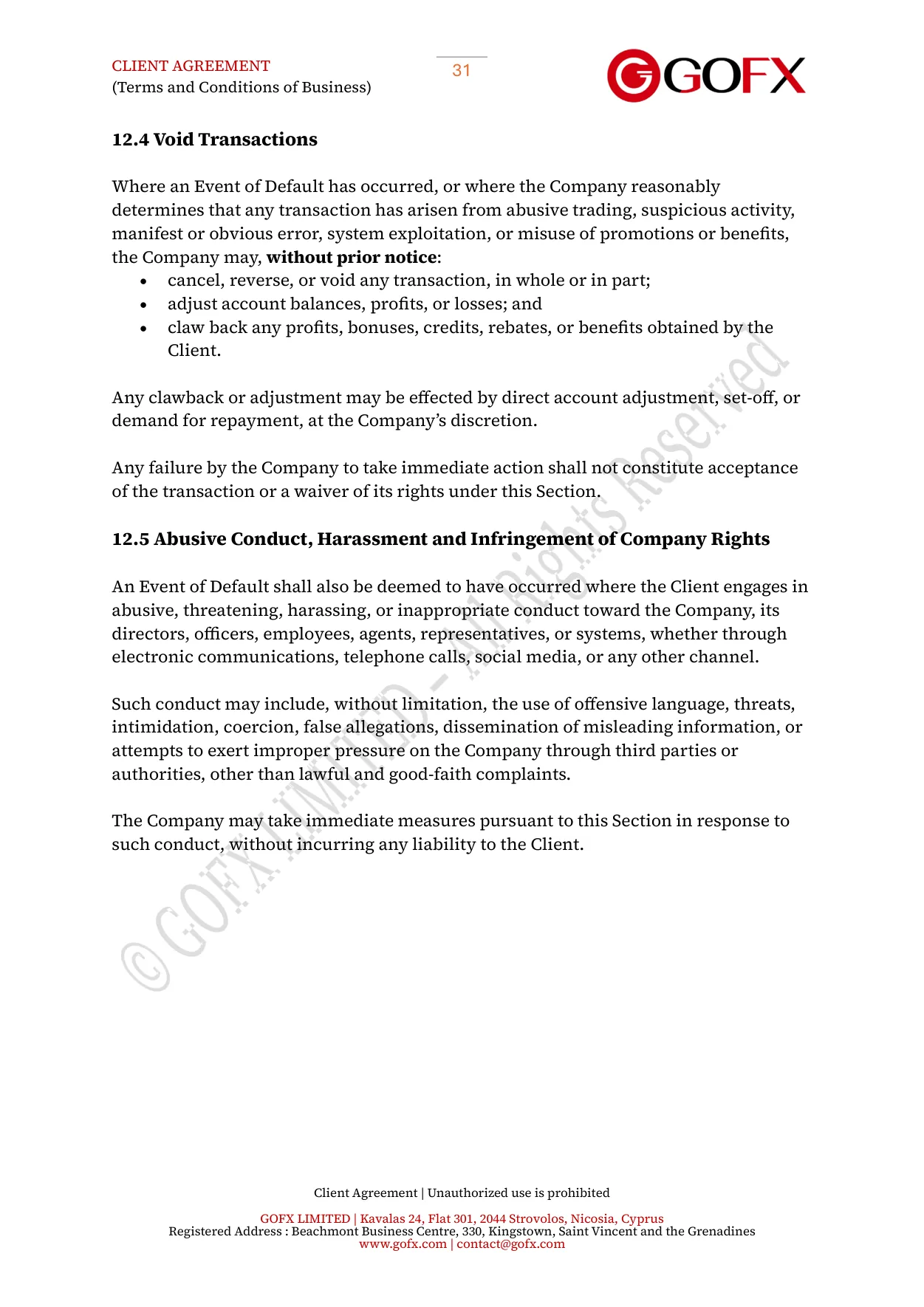 GOFX Client Agreement page 35