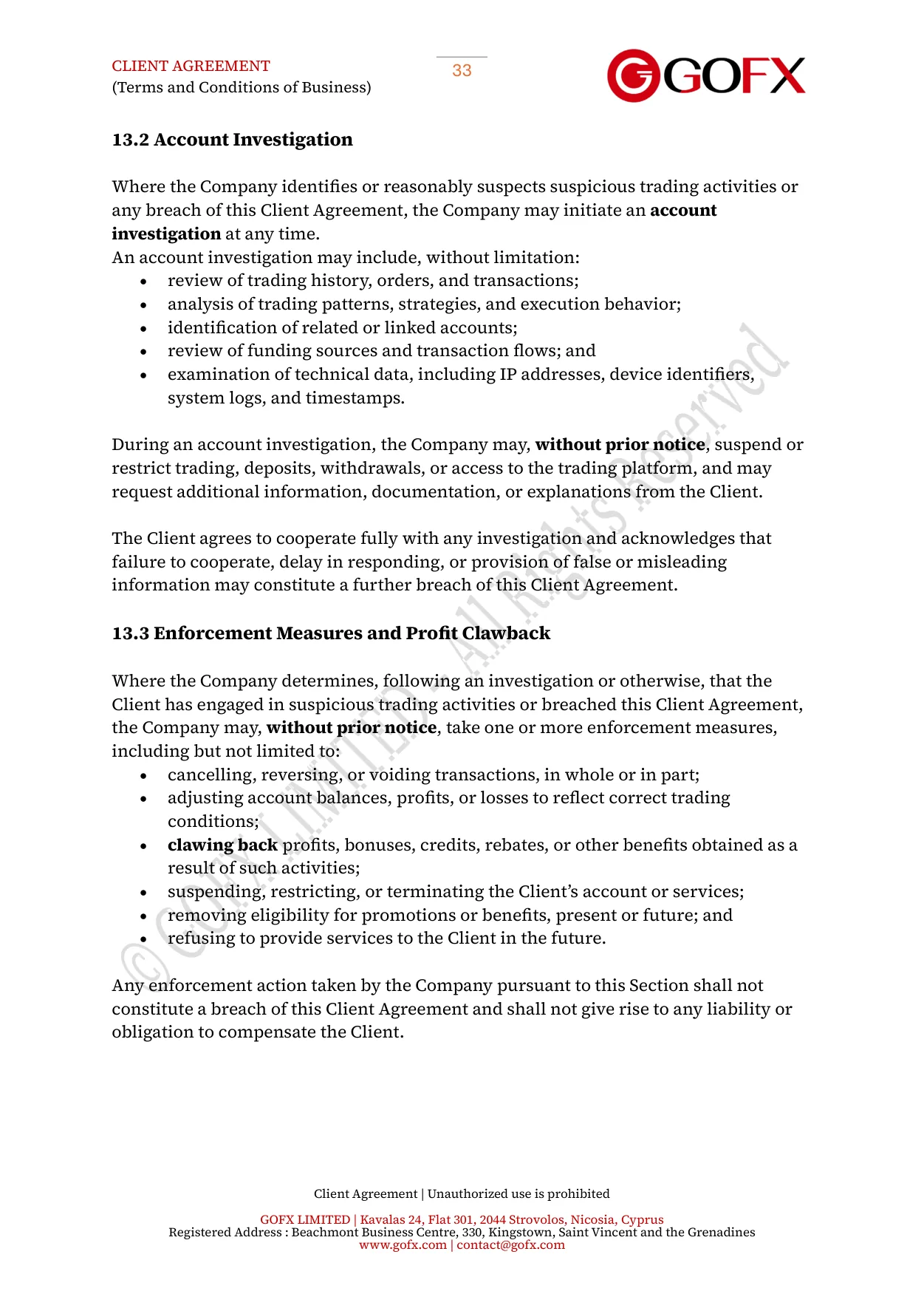 GOFX Client Agreement page 37