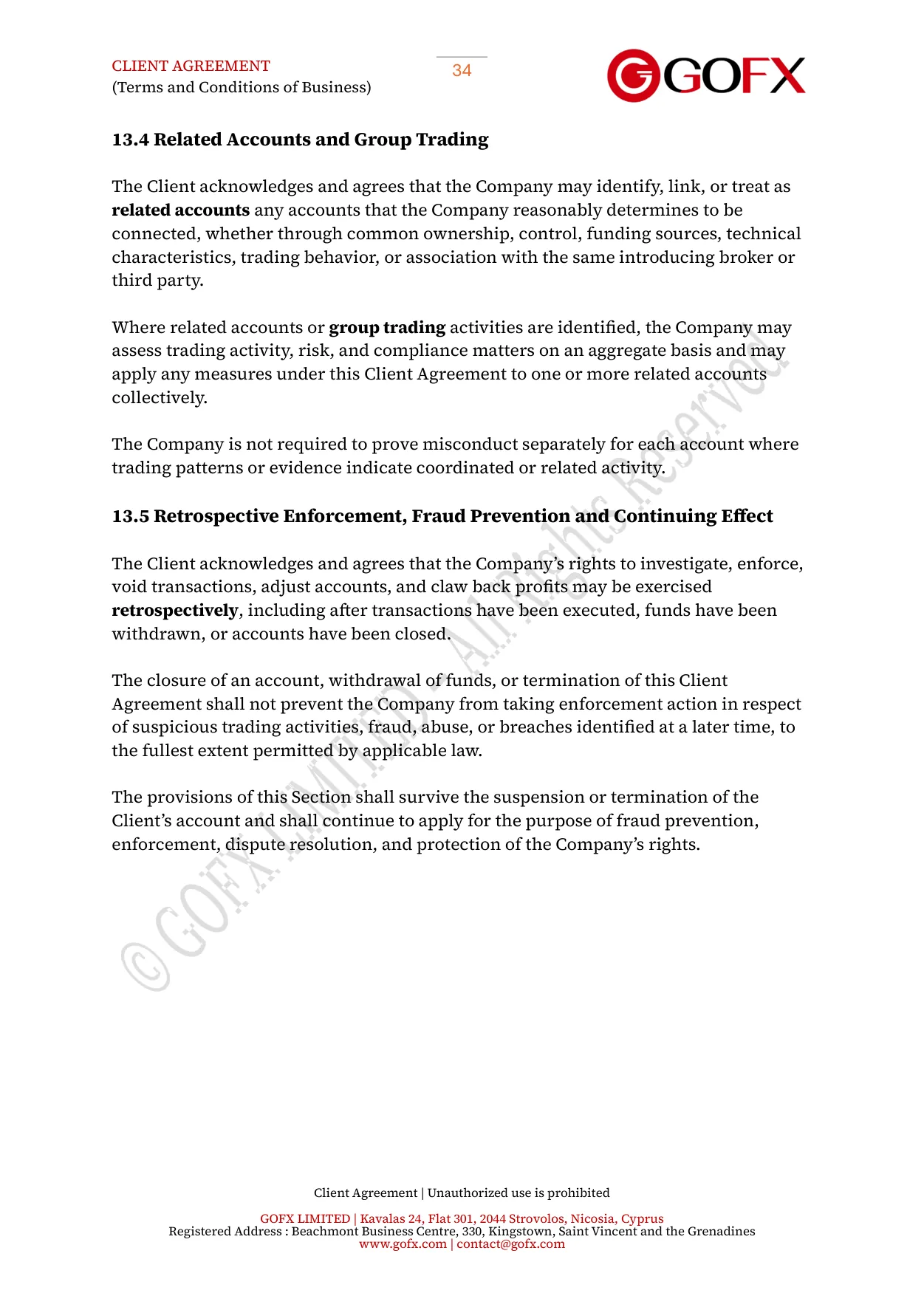 GOFX Client Agreement page 38