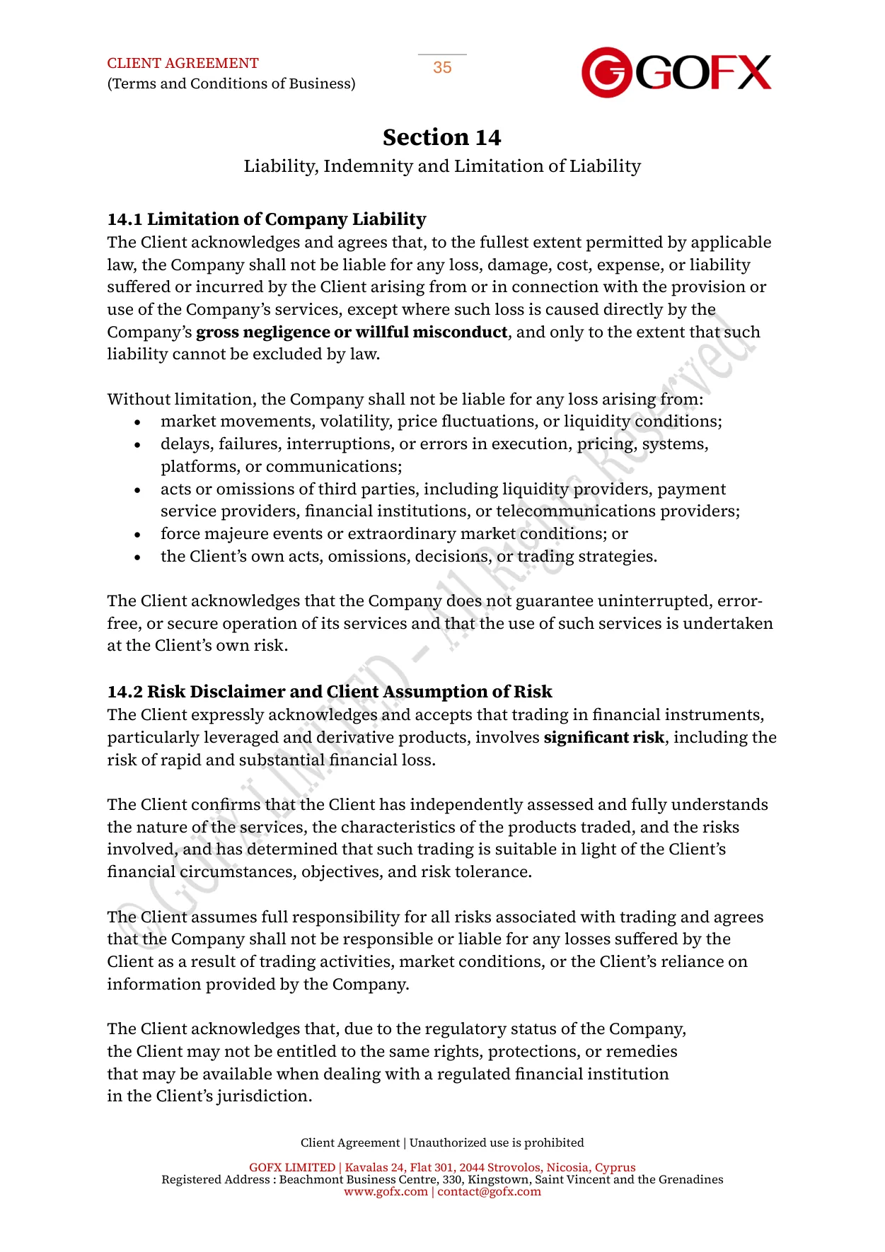 GOFX Client Agreement page 39