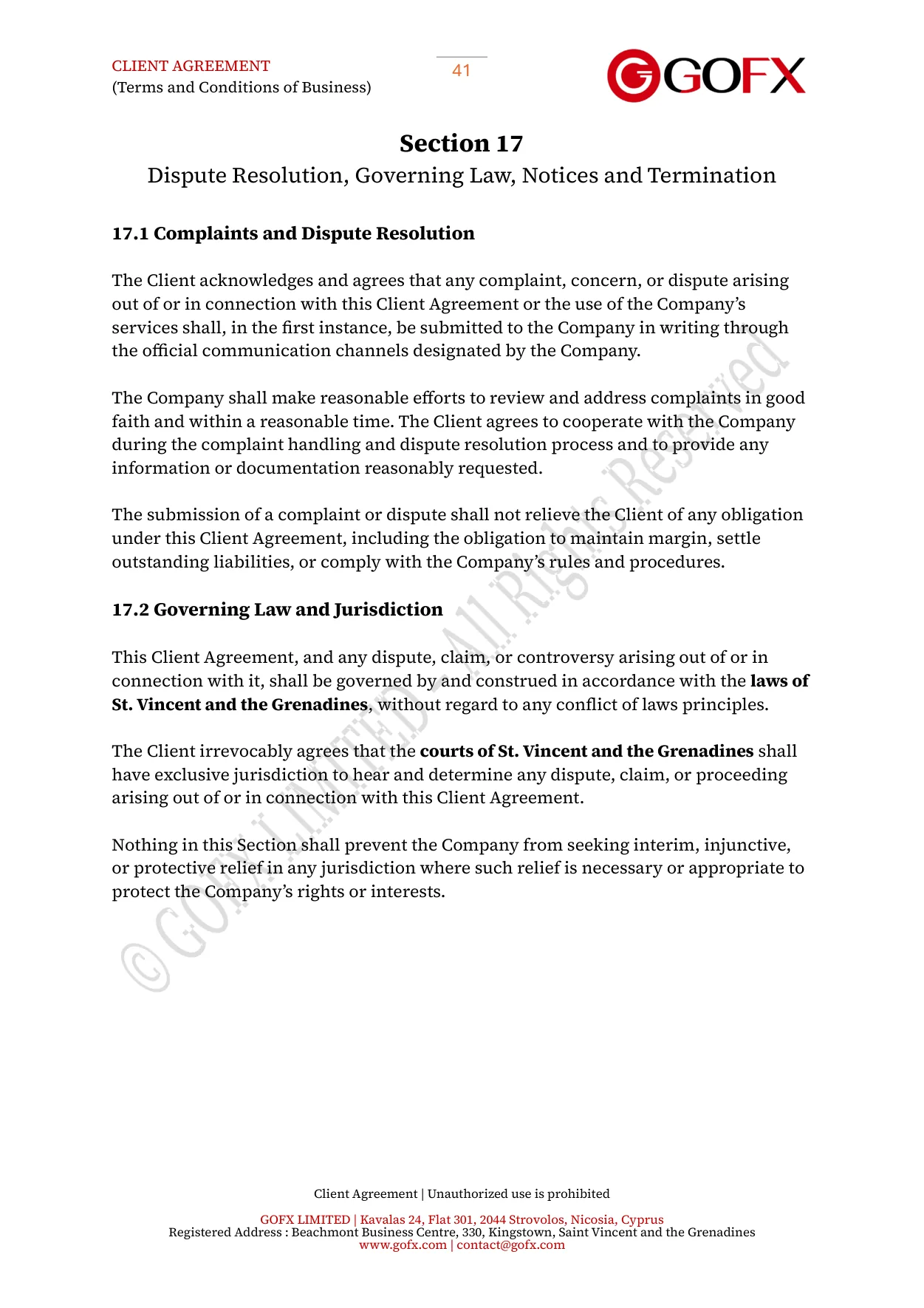 GOFX Client Agreement page 45