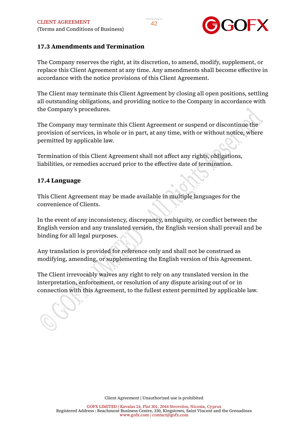 GOFX Client Agreement page 46