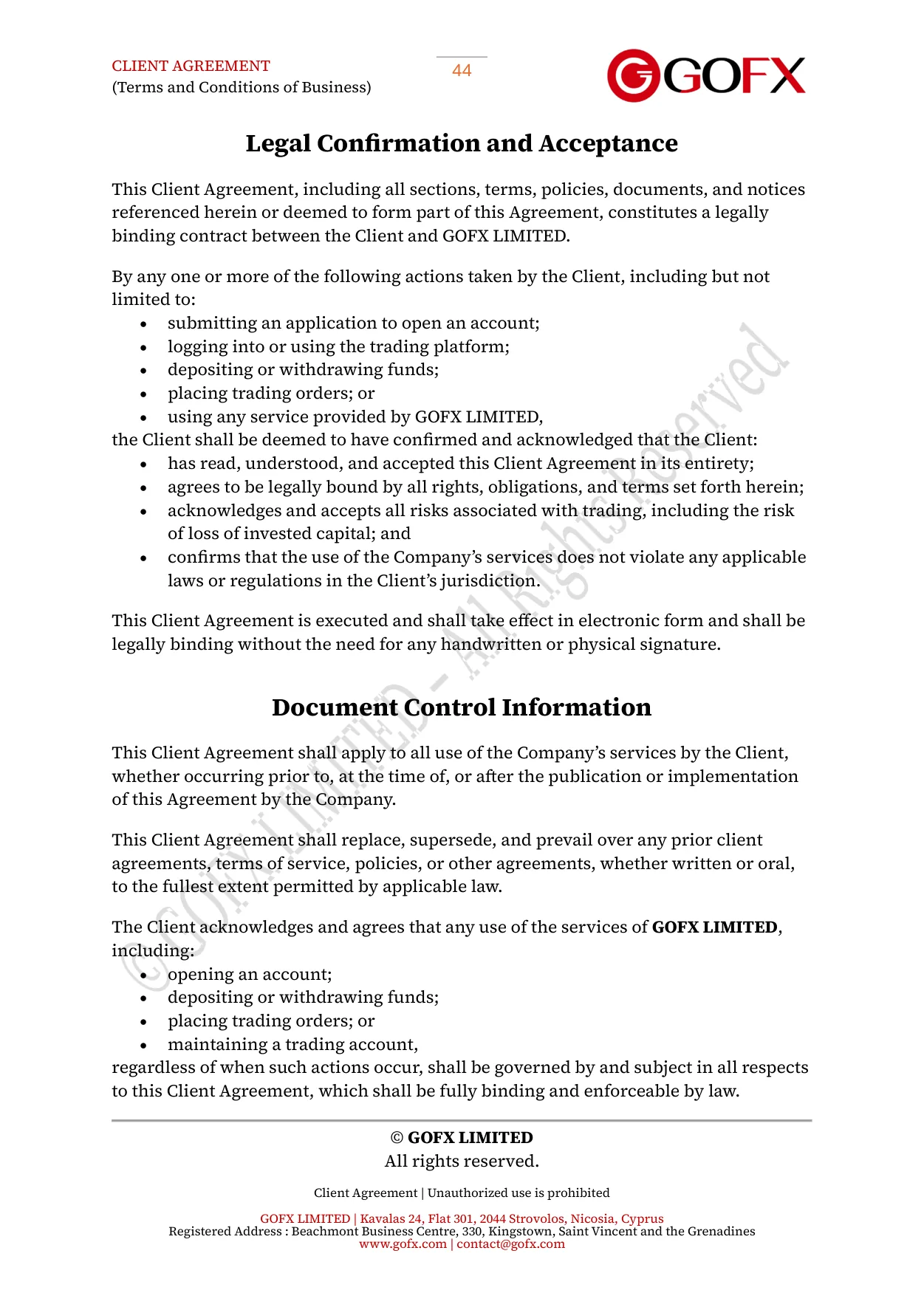 GOFX Client Agreement page 48